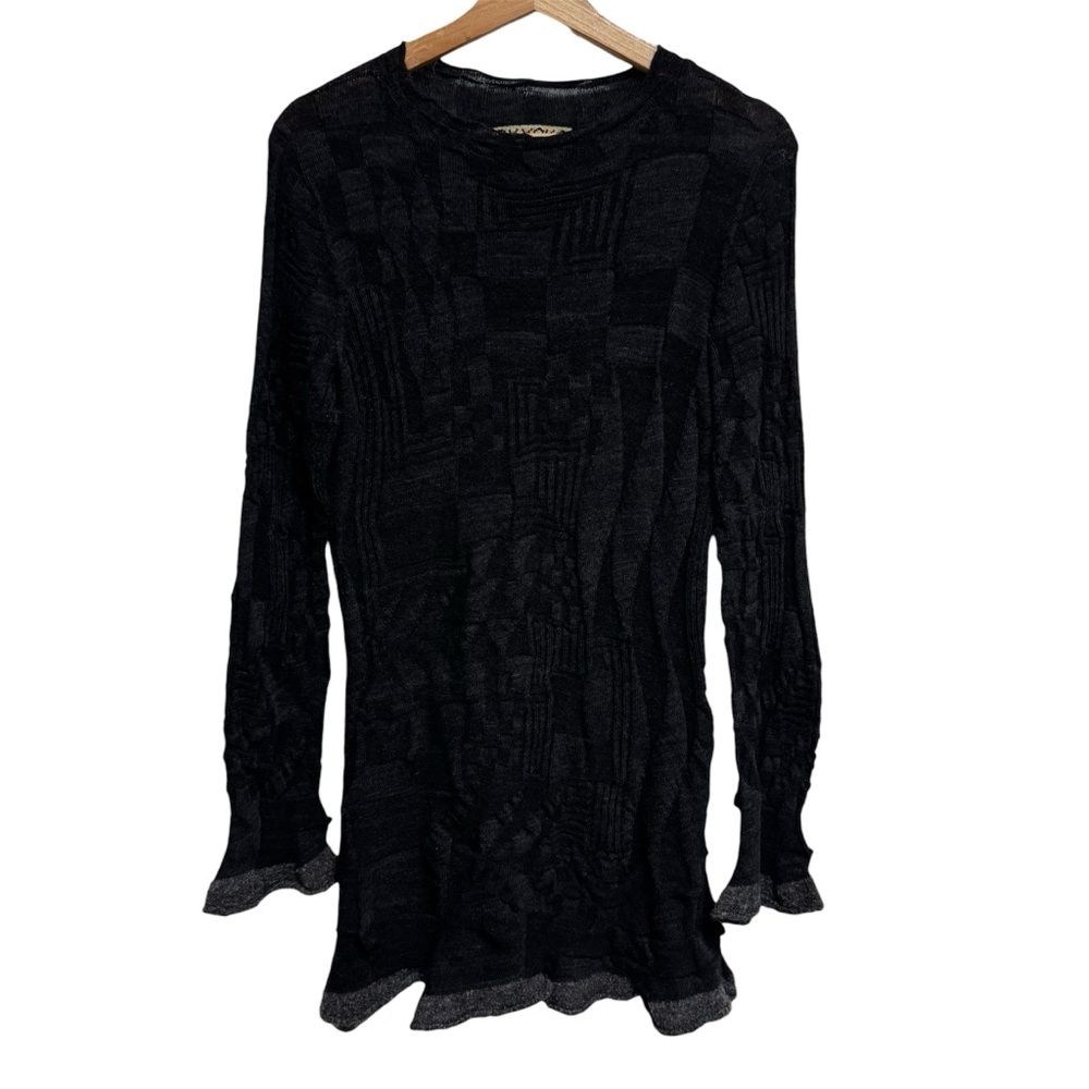 M. & Kyoko Textured 3D Knit Longline Sweater Longline Wool Cotton Baby Alpaca